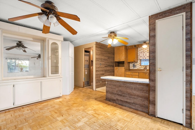 kitchen featuring light parquet floors