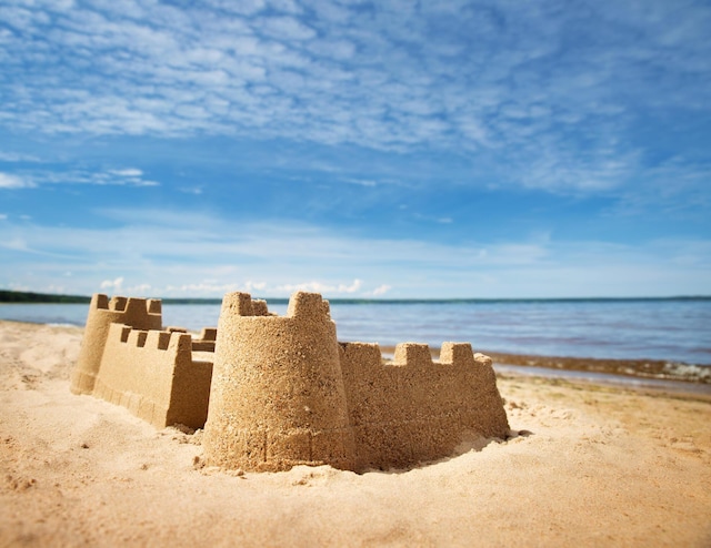 view of water feature featuring a beach view