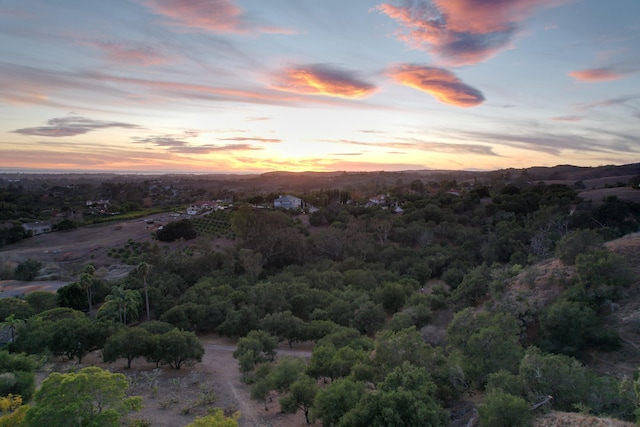 view of aerial view at dusk