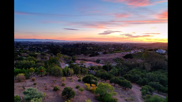 view of aerial view at dusk