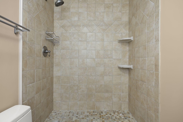 bathroom with toilet and a tile shower