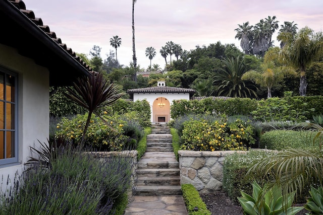 view of yard at dusk