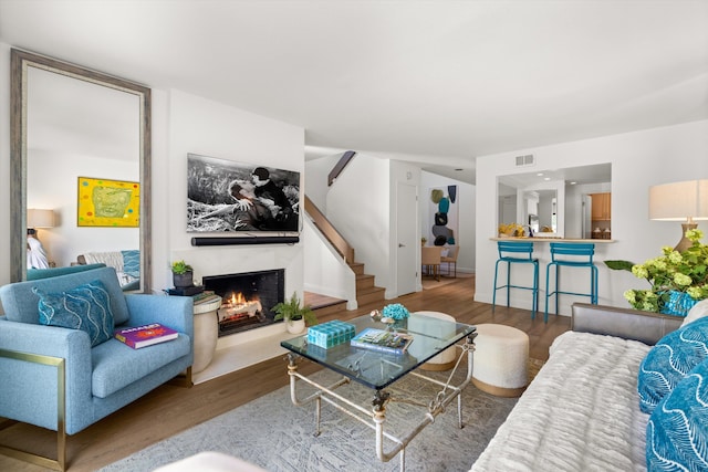 living room with hardwood / wood-style flooring