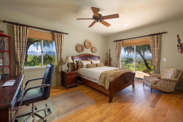 2408 Latigo Dr, Solvang, CA 93463 - bedroom featuring ceiling fan, light hardwood / wood-style floors, and access to exterior