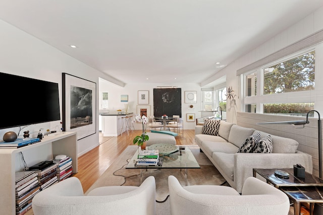 living room with light hardwood / wood-style flooring