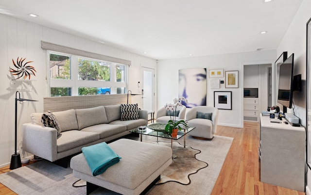 living room with light hardwood / wood-style flooring