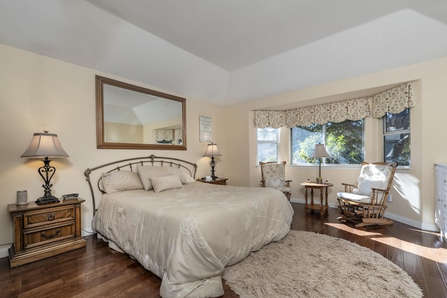 bedroom with dark hardwood / wood-style floors and a tray ceiling