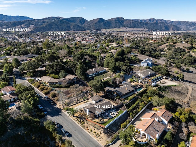 birds eye view of property with a mountain view