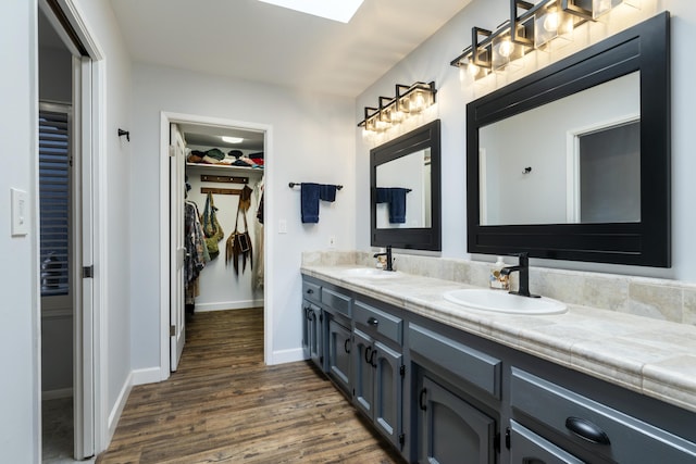 bathroom with wood-type flooring and vanity