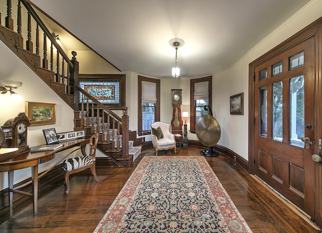 foyer entrance featuring dark hardwood / wood-style flooring