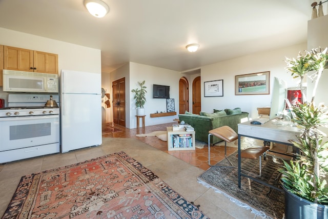 living room featuring light tile patterned floors