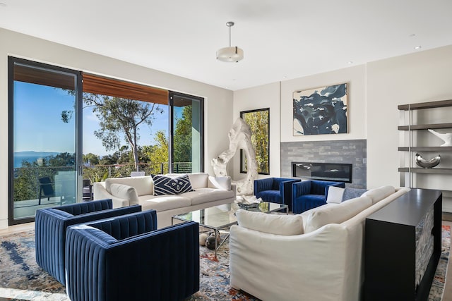 living room with a wealth of natural light and hardwood / wood-style floors