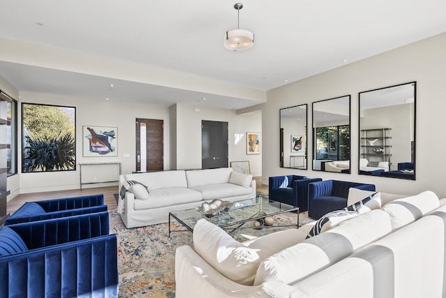 living room with hardwood / wood-style flooring