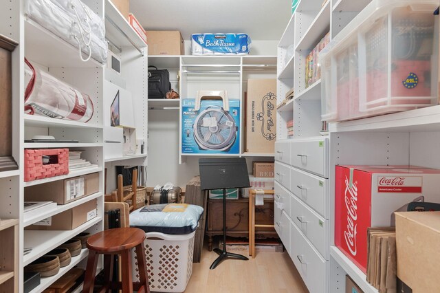 walk in closet featuring light hardwood / wood-style floors