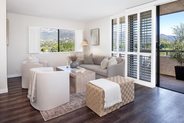 living room with dark hardwood / wood-style floors