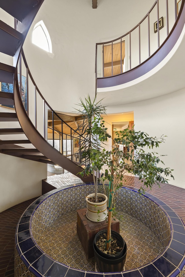 stairs with a towering ceiling