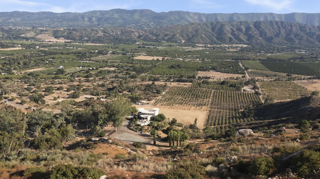 bird's eye view featuring a rural view and a mountain view