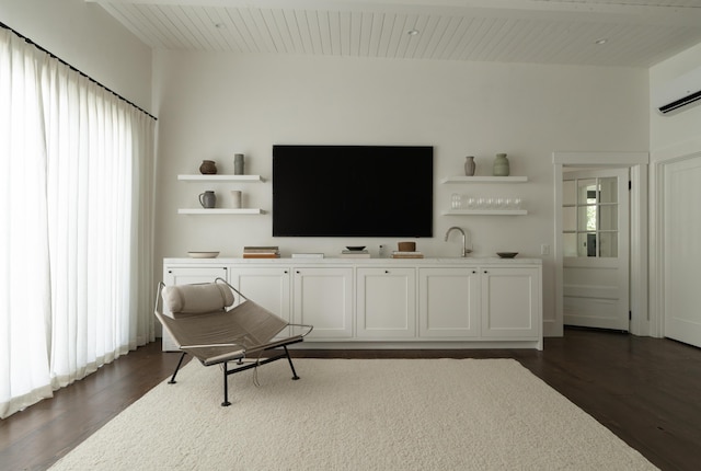 living room featuring dark hardwood / wood-style floors, plenty of natural light, and sink