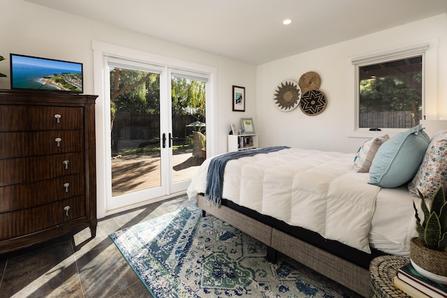 bedroom featuring access to outside and recessed lighting