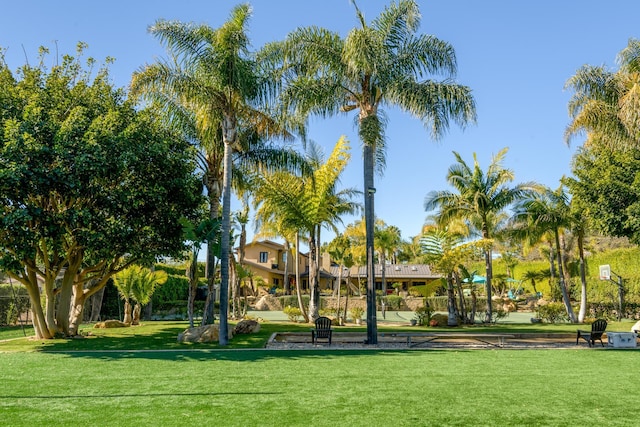 view of home's community with a yard