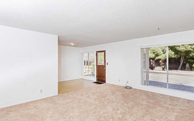 spare room with light carpet and a textured ceiling