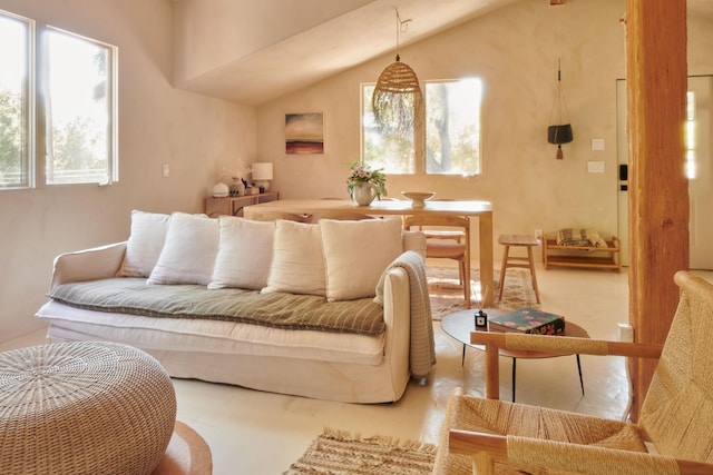 living room with vaulted ceiling