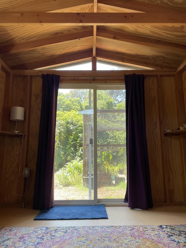 interior space with wood walls and wood ceiling