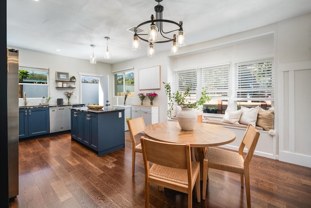 315 E Micheltorena St, Santa Barbara, CA 93101 - dining area featuring recessed lighting, a chandelier, and dark wood-type flooring