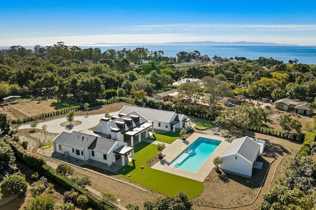 aerial view with a water view