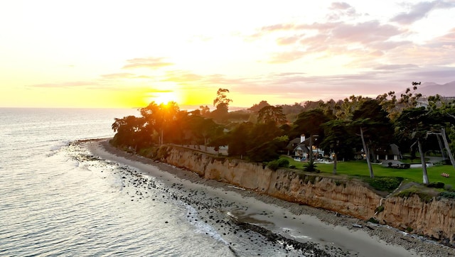 property view of water featuring a beach view