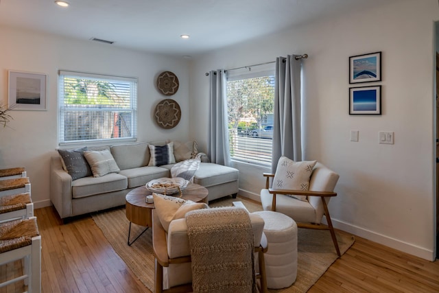 living room featuring light wood-type flooring