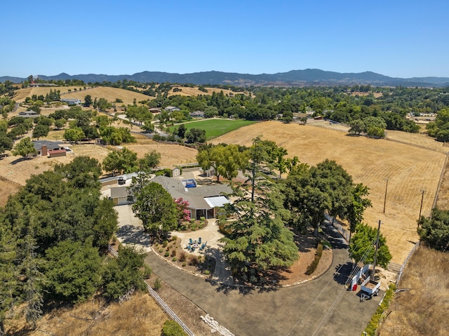 birds eye view of property featuring a rural view and a mountain view