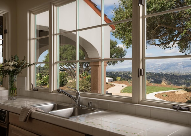 interior space with sink and tile counters