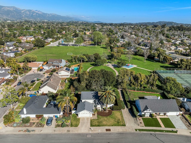 aerial view featuring a residential view and a mountain view