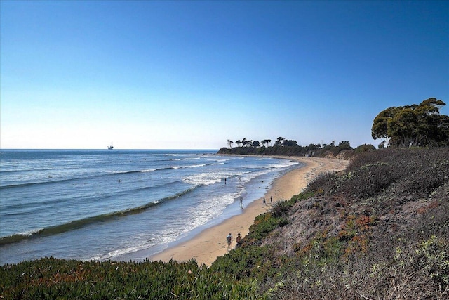 property view of water featuring a beach view