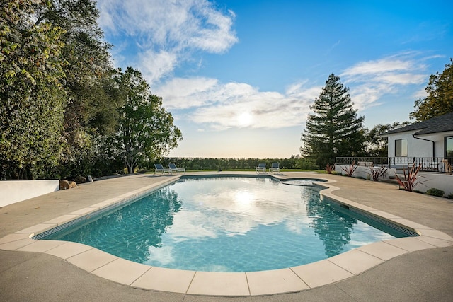 view of pool with an in ground hot tub and a patio