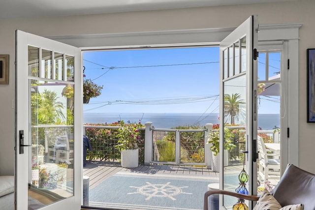 entryway with plenty of natural light and a water view