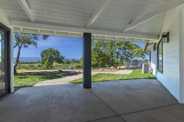 view of patio with a mountain view