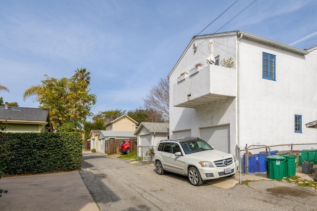 exterior space featuring a garage