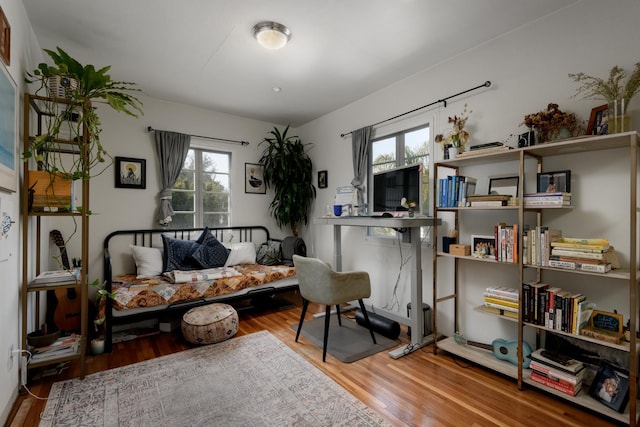 office space with hardwood / wood-style floors