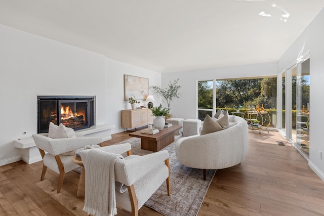 living room with light hardwood / wood-style flooring