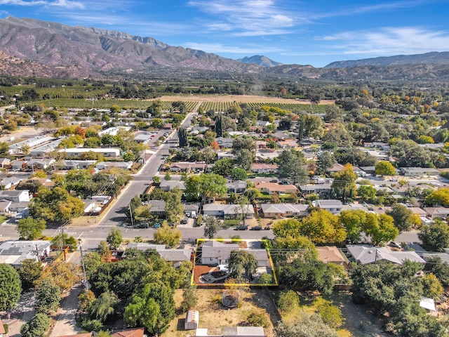 drone / aerial view featuring a mountain view