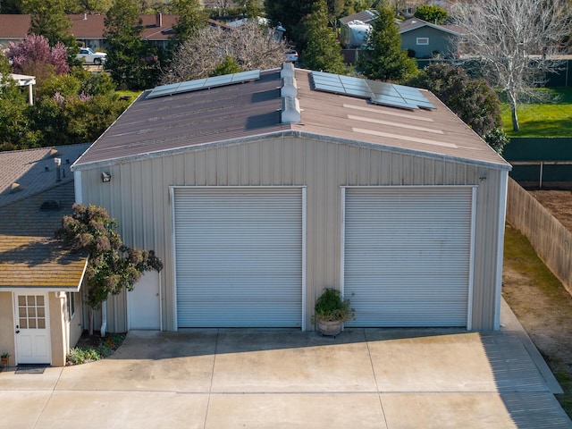 garage with solar panels