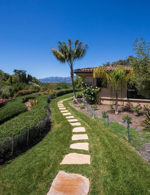 view of yard with a mountain view