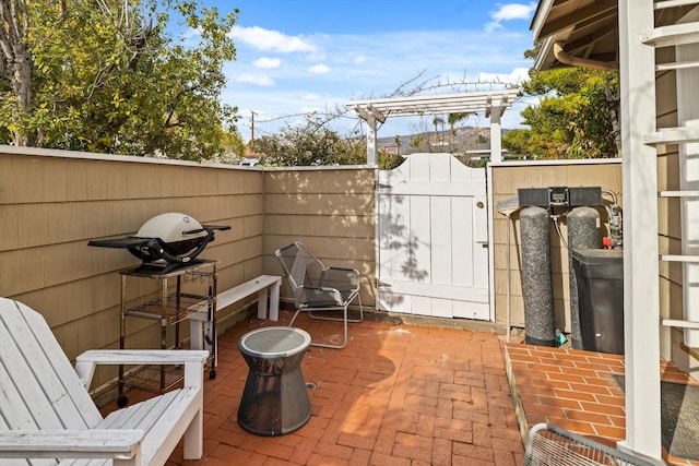 view of patio / terrace featuring a pergola