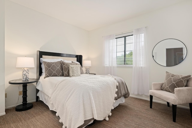 bedroom with dark carpet