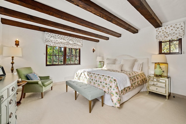 4230 Cresta Ave, Santa Barbara, CA 93110 - bedroom with multiple windows, beam ceiling, and light carpet