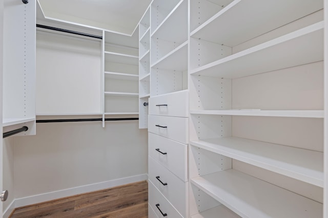 walk in closet with hardwood / wood-style floors