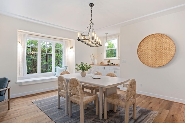 dining space with light hardwood / wood-style flooring