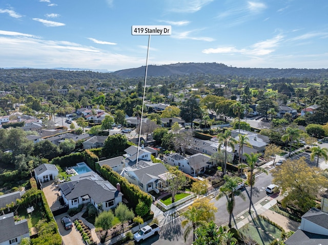 birds eye view of property with a mountain view